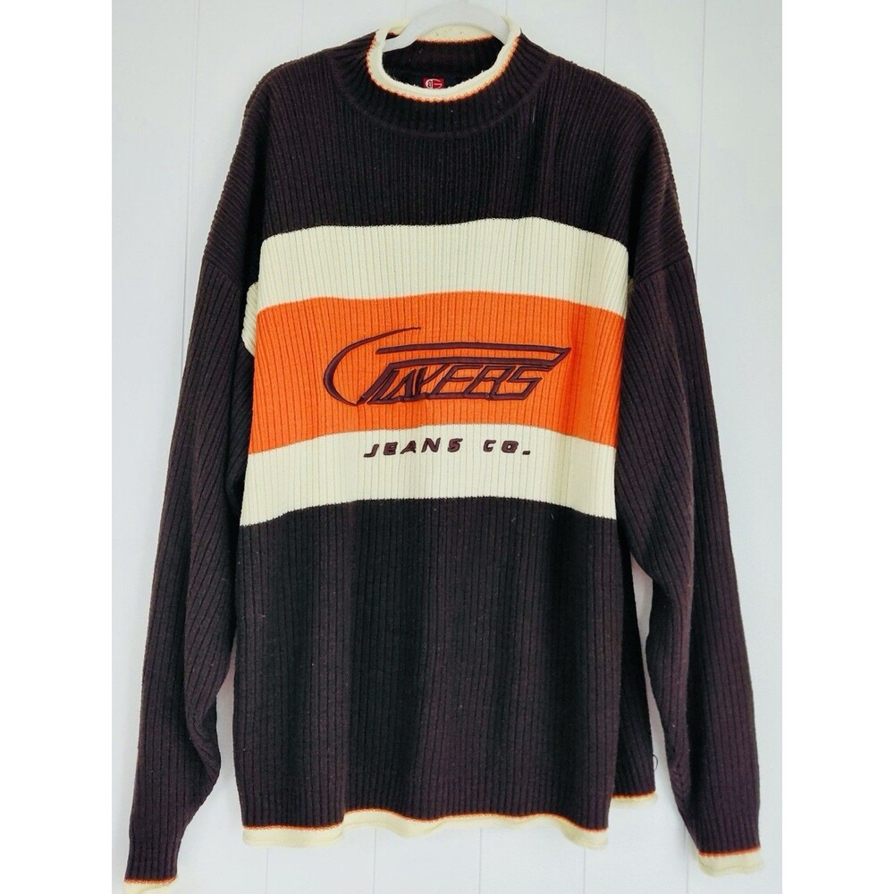 Vintage GODBODY Brown & Orange Stripe Retro Knitted Sweater Mens Size XL Korea